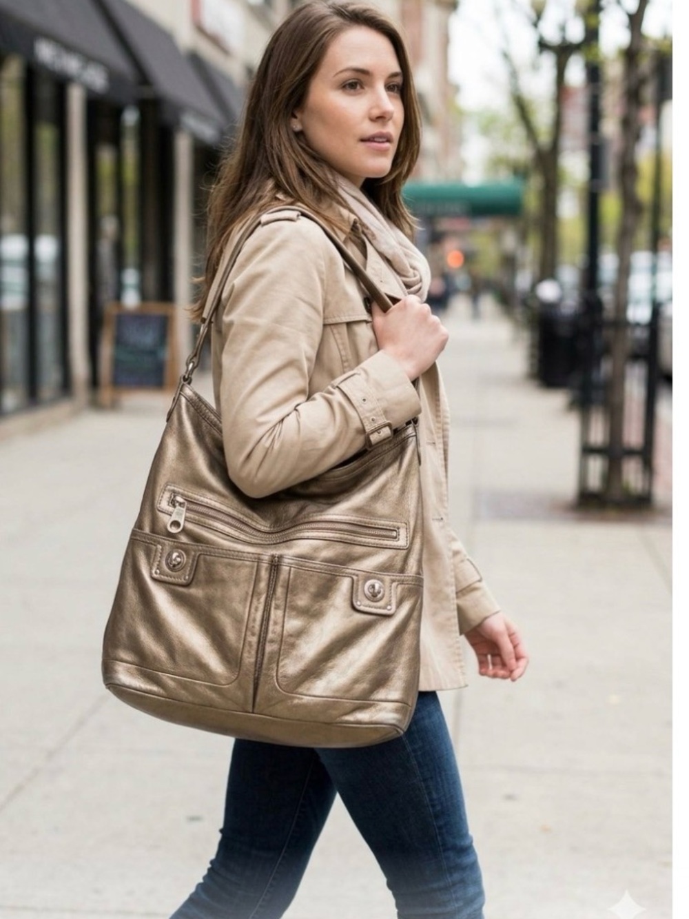 Marc by Marc Jacobs Totally Turnlock Faridah Large Metallic Gray Silver Hobo
